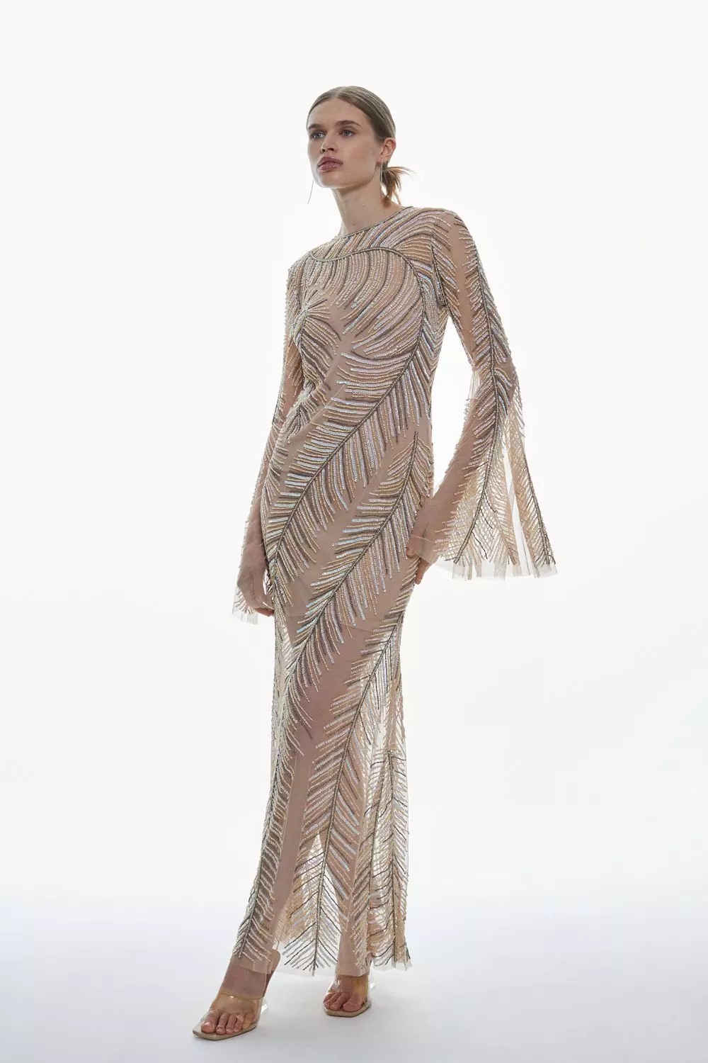 Feather Crystal Embellished Maxi Dress Karen Millen